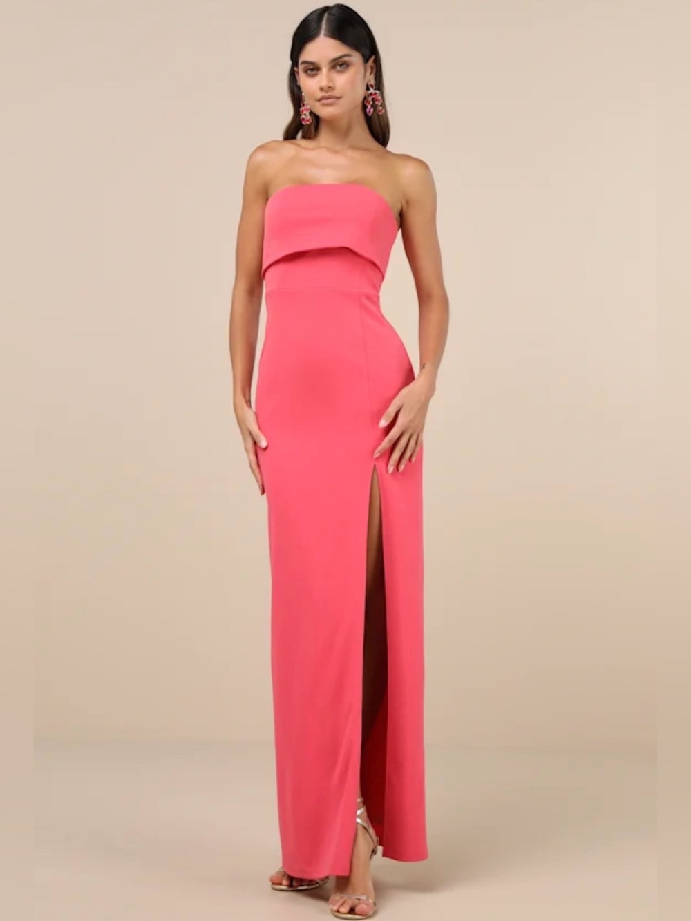 NWT Lulus Classy Consideration Coral Pink Strapless Maxi Dress | XL